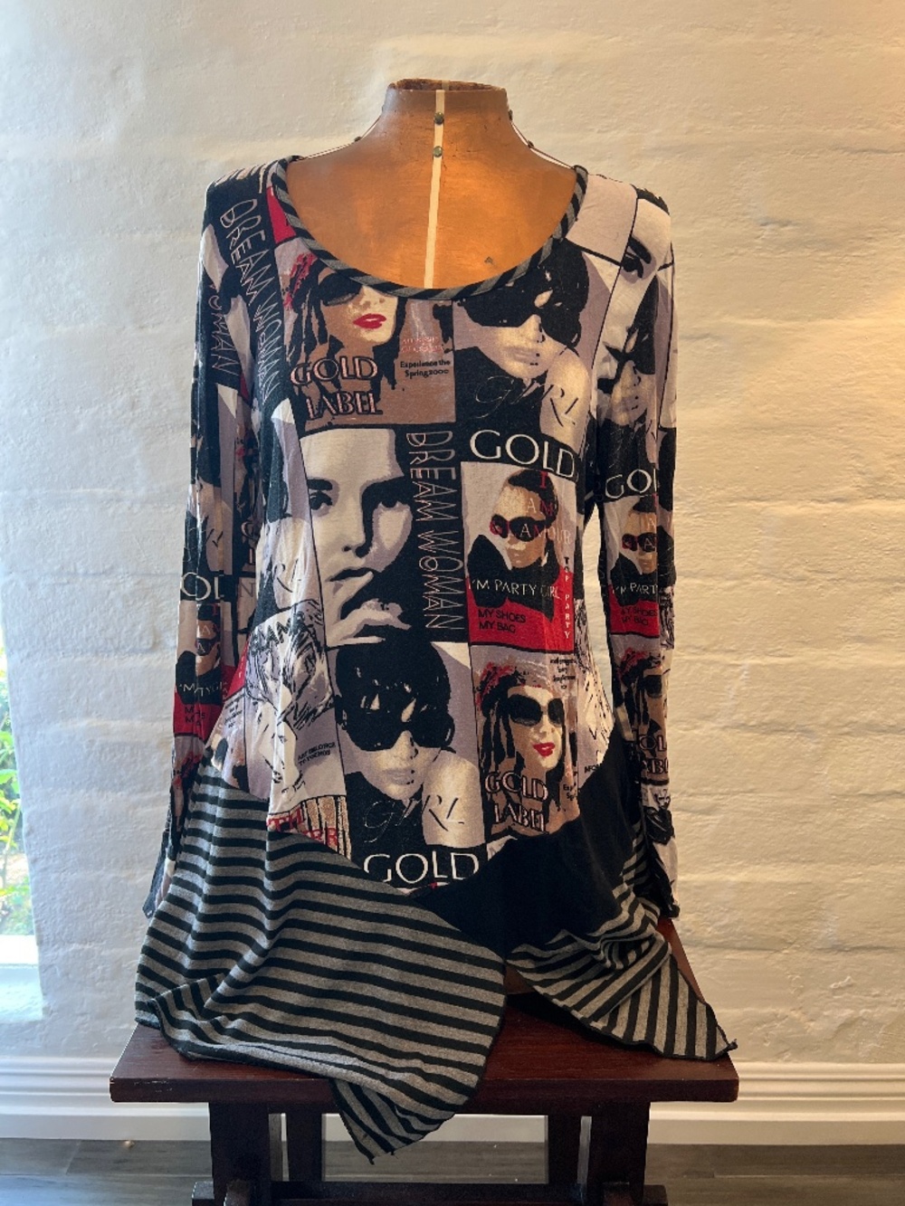 Michael Tyler Retro Magazine Newspaper Print Wearable Art Lagenlook Tunic Top M